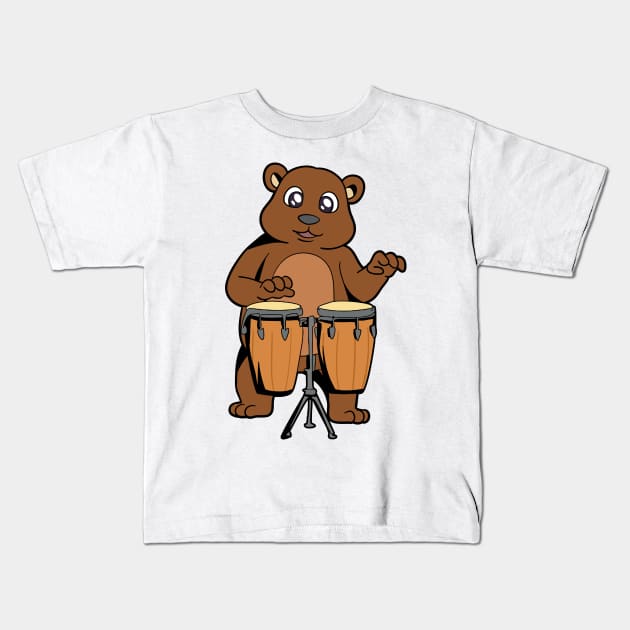 Comic bear plays percussion Kids T-Shirt by Modern Medieval Design